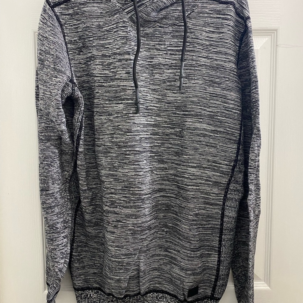 Gray and Black Heathered Crew Neck Sweater with Textured Knit
